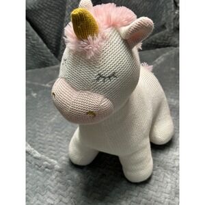 Living Textiles Kelly Unicorn Knit Plush Toy Cream Pink Gold Horn Nursery Decor